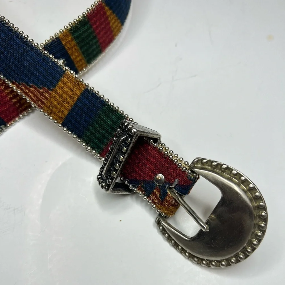 vintage Guatemalan handmade woven textile belt with a studded buckle